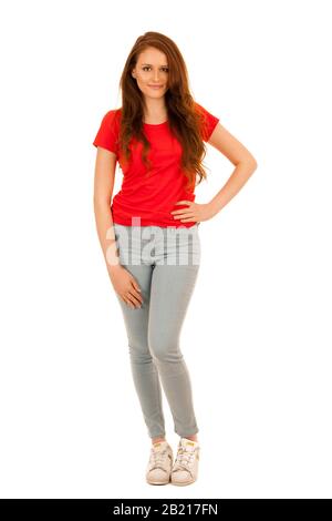 attractive teenage woman full length photo isoalted over white Stock Photo