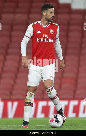 London, UK. 28th Feb, 2020. Pablo Mari of Arsenal u23 in action during the Premier League 2 match between Arsenal Under 23 and Manchester City Under 23 at the Emirates Stadium, London on Saturday 29th February 2020. (Credit: Jacques Feeney | MI News/Alamy Live News Photograph may only be used for newspaper and/or magazine editorial purposes, license required for commercial use Credit: MI News & Sport /Alamy Live News Credit: MI News & Sport /Alamy Live News Stock Photo