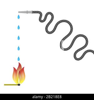 Fire Hose Reel and Burning Matches on White Background Stock Vector
