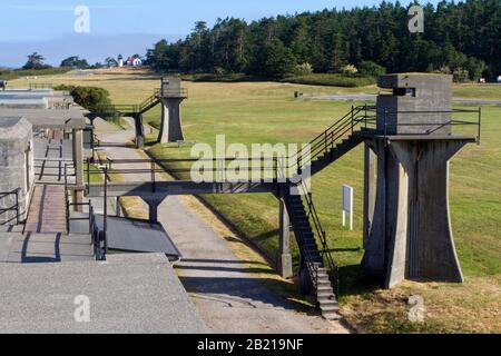 Fortifications at Fort Casey, Whidbey Island, Washington, strategically placed to defend the entrance to Puget Sound at the turn of the 20th century Stock Photo