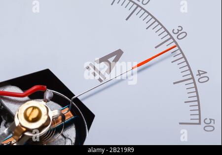 Rectangle Ammeter Amperage Gauge Dial Angle Close Up. Stock Photo
