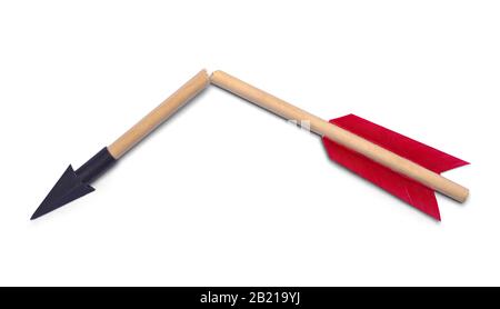 Broken Arrow with Red Feathers Isolated on White Background. Stock Photo