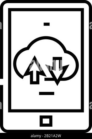 Mobile download line icon, concept sign, outline vector illustration, linear symbol. Stock Vector