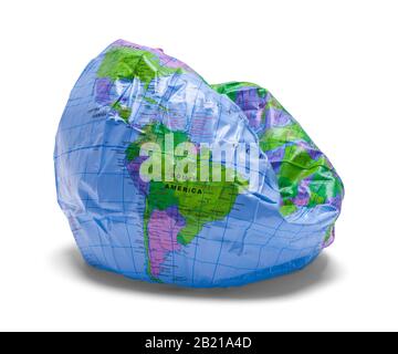 Deflated Plastic Globe Isolated on White Background. Stock Photo