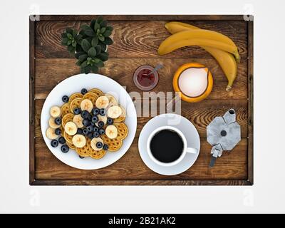 3d render of coffee and deserts concept Stock Photo