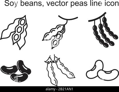 Soy beans, vector peas line Icon template black color editable. Soy beans, vector peas line Icon symbol Flat vector illustration for graphic and web d Stock Vector
