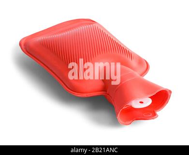 Red Rubber Hot Water Bag Isolated on White Background. Stock Photo