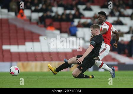 London, UK. 28th Feb, 2020. Florin Balogun of Arsenal u23 = during the Premier League 2 match between Arsenal Under 23 and Manchester City Under 23 at the Emirates Stadium, London on Saturday 29th February 2020. (Credit: Jacques Feeney | MI News) Photograph may only be used for newspaper and/or magazine editorial purposes, license required for commercial use Credit: MI News & Sport /Alamy Live News Credit: MI News & Sport /Alamy Live News Credit: MI News & Sport /Alamy Live News Stock Photo