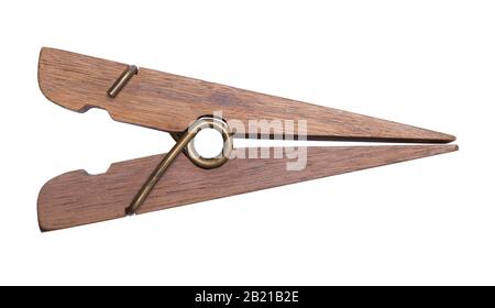 Open Brown Wood Clothes Pin Top View Isolated on White Stock Photo - Alamy