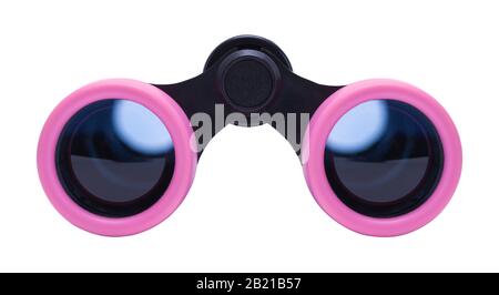 Pink Binoculars Front View Cut Out on White. Stock Photo