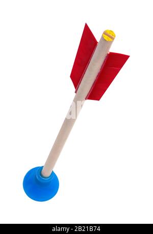 Suction Cup Arrow Stuck on White Background. Stock Photo