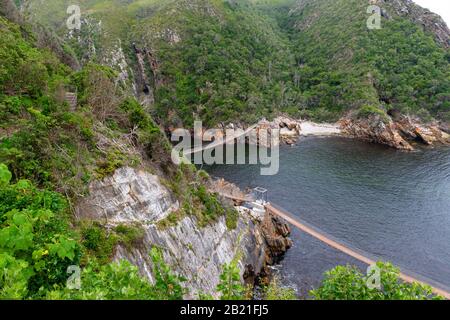 Suspension bridges at Storms River Mouth,Tsitsikamma National Park, Garden Route, near Port Elizabeth,South Africa Stock Photo