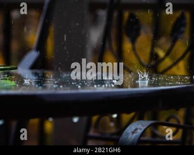 raindrops on a table Stock Photo