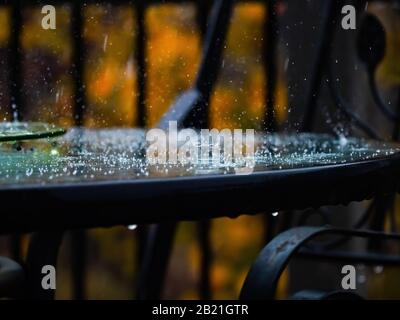 raindrops on a table Stock Photo