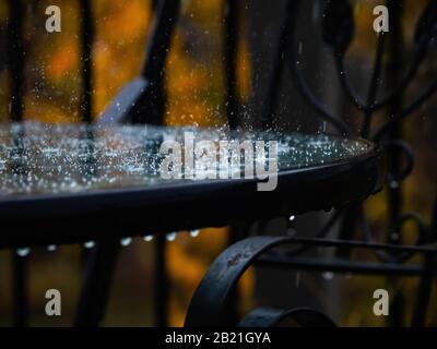 raindrops on a table Stock Photo