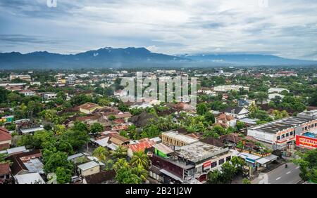 view over the roofs of Mataram, the capital of Lombok and West Nusa Tenggara on the lesser Sunda Island of Lombok, Indonesia Stock Photo