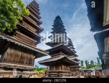 multi-tiered shrines at Pura Meru, a large Hindu temple complex, dating to 1720, Mataram, Lombok, West Nusa Tenggara province, Indonesia Stock Photo
