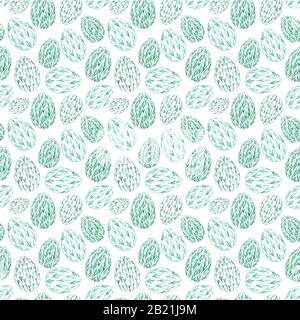 Seamless pattern of Easter eggs, нand drawn watercolor illustration. Green floral pattern. Stock Photo