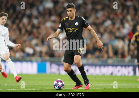 Madrid, Spain. 26th Feb, 2020. Rodri (ManC) Football/Soccer : UEFA Champions League Round of 16 1st leg match between Real Madrid CF 1-2 Manchester City FC at the Santiago Bernabeu Stadium in Madrid, Spain . Credit: Mutsu Kawamori/AFLO/Alamy Live News Stock Photo