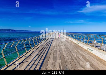 The Lorne foreshore and its long wooden pier. Great Ocean Road, Victoria, Australia. Stock Photo