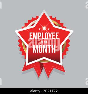 Employee of the month label or stamp with red ribbon Stock Vector Image ...