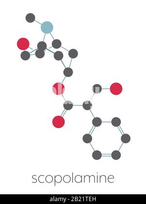 Scopolamine anticholinergic drug molecule, illustration Stock Photo