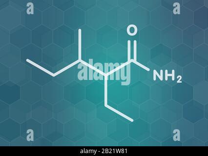 Valnoctamide sedative drug molecule, illustration Stock Photo