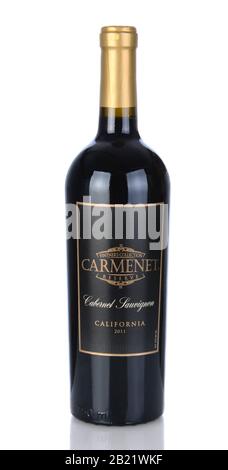 IRVINE, CA - January 05, 2014: A bottle of Carmenet Reserve Cabernet Sauvignon 2011. Carmenet Vineyards is an award winning winery in Sonoma, Csliforn Stock Photo