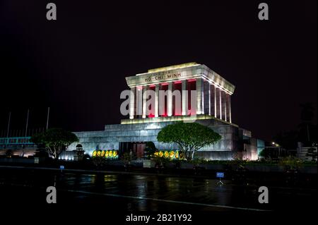 Hanoi, Vietnam Oct 12, 2019.  Ho Chi Minh Mausoleum at night.  A famous Historical site in Vietnam. Stock Photo