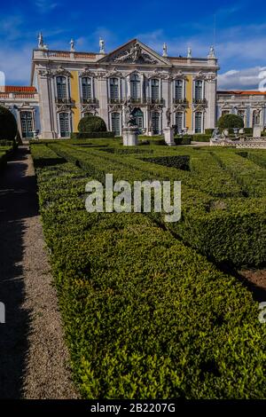 The Palace of Queluz is a Portuguese 18th-century palace located at Queluz near Lisbon.  It was architect by Mateus Vicente de Oliveira around 1747 an Stock Photo