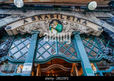 The Cafe Brasileira is one of the oldest and most famous cafes in Chiado district of Lisbon Portugal and is the original home of the Bica - a very str Stock Photo