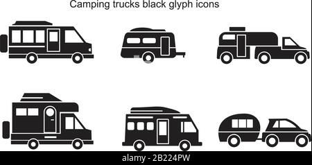 Camping trucks black glyph icon template black color editable. Camping trucks black glyph icon symbol Flat vector illustration for graphic and web des Stock Vector
