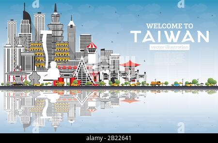 Taipei Taiwan Skyline with Gray Buildings Isolated on White Background ...