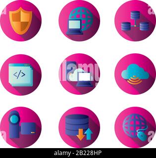 Global sphere with laptop block gradient style icon design ...