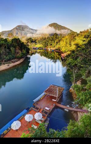 Thailand, Kanchanaburi province, Kanchanaburi, where the Khwae Noi and ...