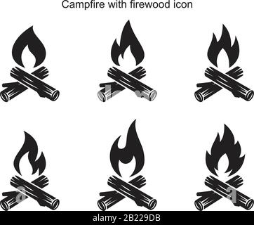 Campfire with firewood icon template black color editable. Campfire with firewood icon symbol Flat vector illustration for graphic and web design. Stock Vector