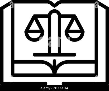 Open book and scales icon, outline style Stock Vector