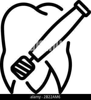 Dental drill and tooth icon, outline style Stock Vector