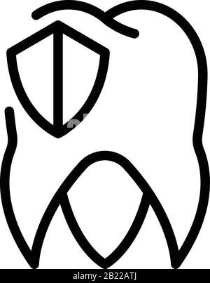Tooth and shield icon, outline style Stock Vector