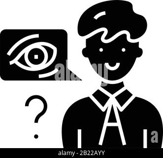 Eyewitness testimony black icon, concept illustration, vector flat symbol, glyph sign. Stock Vector