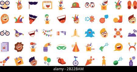 april fools day icon set over white background, colorful and flat style design, vector illustration Stock Vector