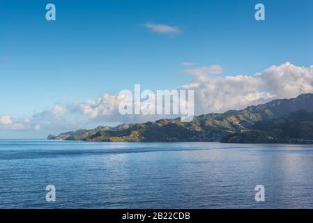 Sea and rocky coast of the tropical caribbean island of Saint-Vincent, Saint-Vincent and Grenadines Stock Photo