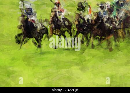 horse race painting Stock Photo