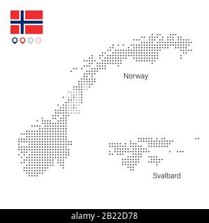 Map of Norway vector dotted, with flag and map marker. Vector illustration Web design, wallpaper, flyers, footage, posters, brochure, banners. Stock Vector