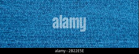 Classic blue brick wall texture close up. Top view. Modern brick wall wallpaper design for web or graphic art projects. Long banner with color of the Stock Photo