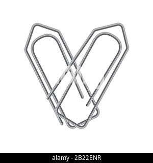 Two paper clips crossed in a heart-shape. Minimalistic heart concept for valentines day Stock Vector