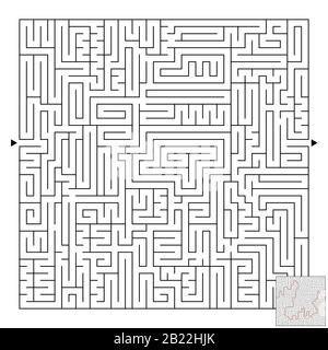 A large square labyrinth. Find the path from the entrance to the exit. Vector illustration isolated on white background. With the answer. Stock Vector
