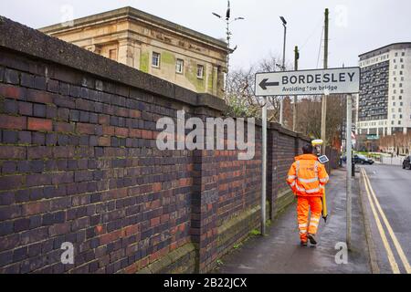 A HS2 surveyor walking past the old Curzon Street station Stock Photo