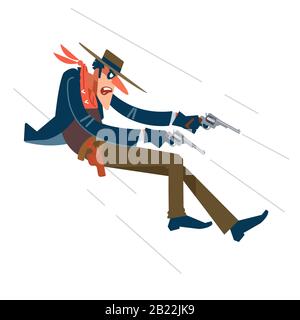 Wild West. Cowboy in a shootout. Vector flat, cartoon illustration. Stock Vector