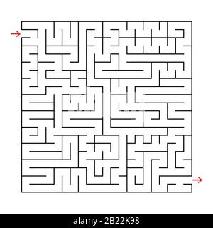 Abstract square labyrinth with a black stroke. An interesting game for children and adults. Simple flat vector illustration isolated on white backgrou Stock Vector
